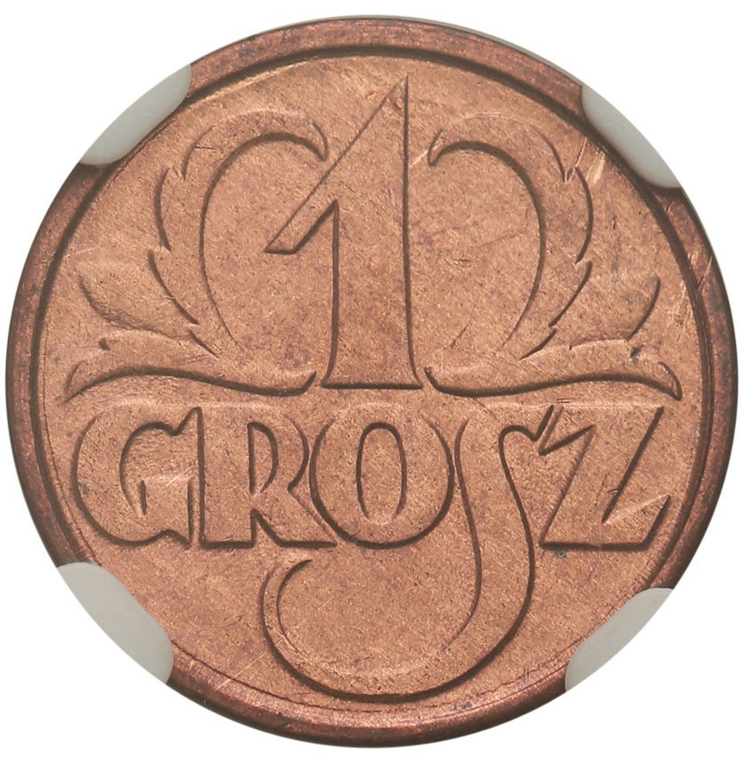 Polska II RP. 1 grosz 1928 NGC MS66 RD (MAX)